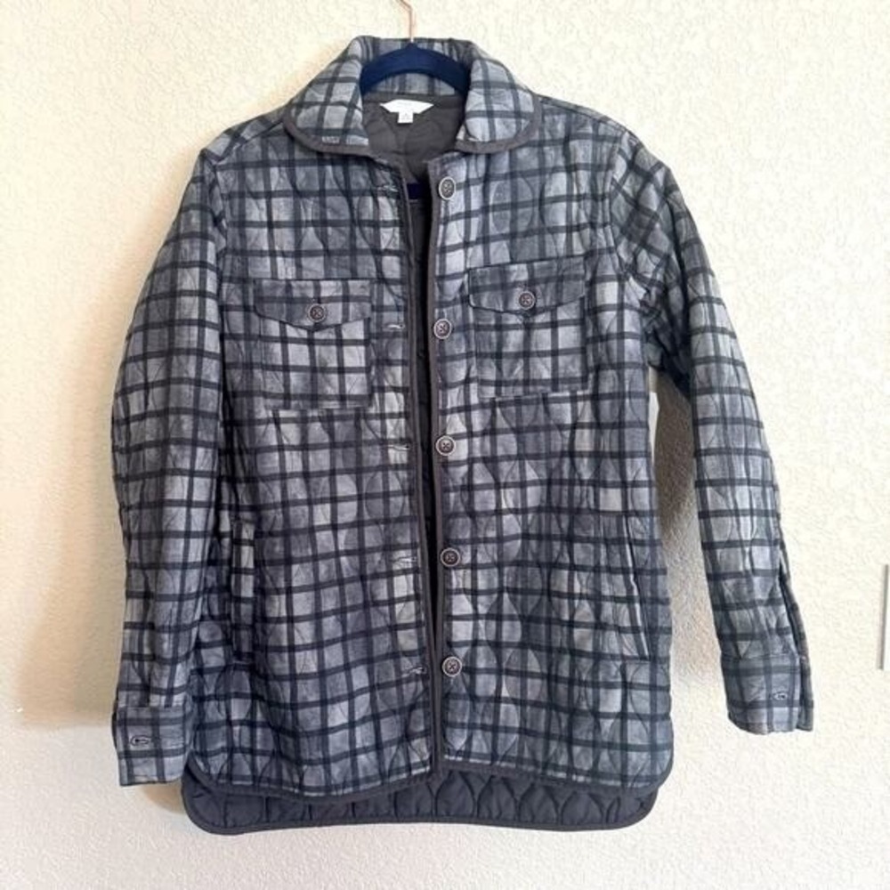 Time Tru Womens Quilted Plaid Shirt Jacket Shacket Gray S Small‎ 4-6